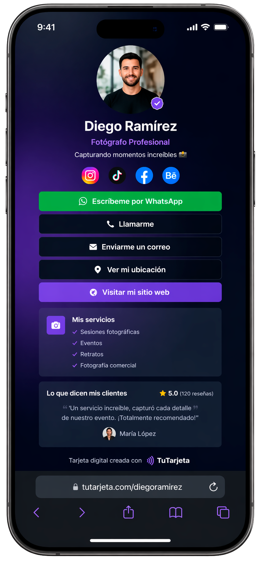Ejemplo de tarjeta digital TuTarjeta